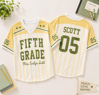 Personalized Third Grade Teacher Baseball Jersey, Custom Teacher Name Shirt, Back to School Teacher Jersey, First Day of School Gift