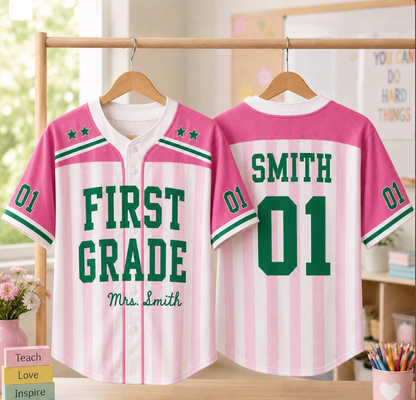 Personalized Third Grade Teacher Baseball Jersey, Custom Teacher Name Shirt, Back to School Teacher Jersey, First Day of School Gift