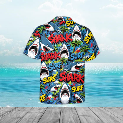 Shark Comic Style Aloha Hawaiian Shirt