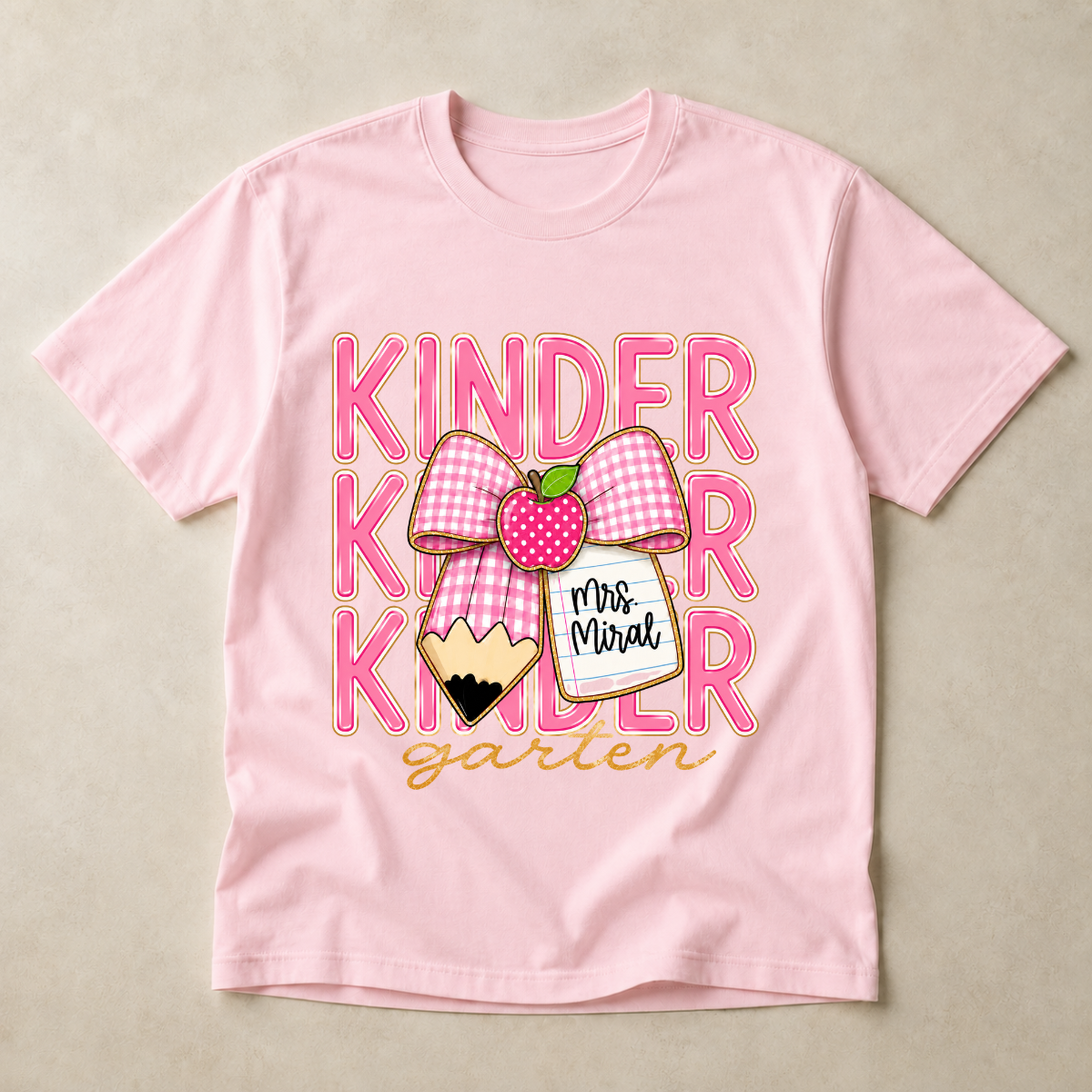 Pink Gingham Pencil Bow, Custom Teacher Team, Back To School, Pre-K To Fourth Grade Team
