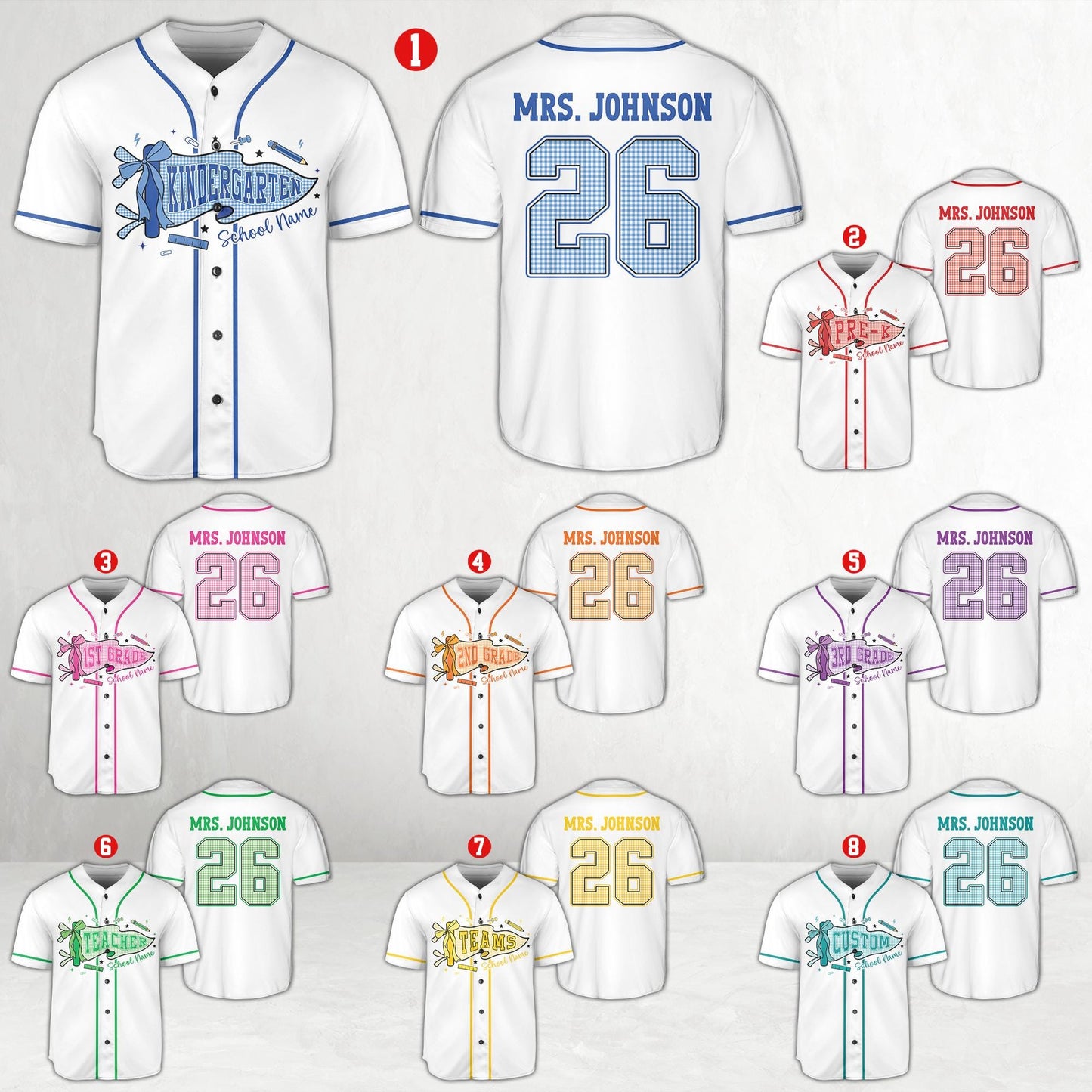 Personalized  School Staff Jersey Kindergarten Pre-K Grade Level Baseball Jersey