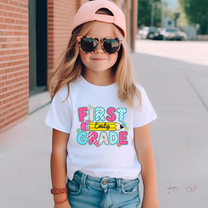 Personalized First Grade Shirt Custom Kids Name Back To School Tee