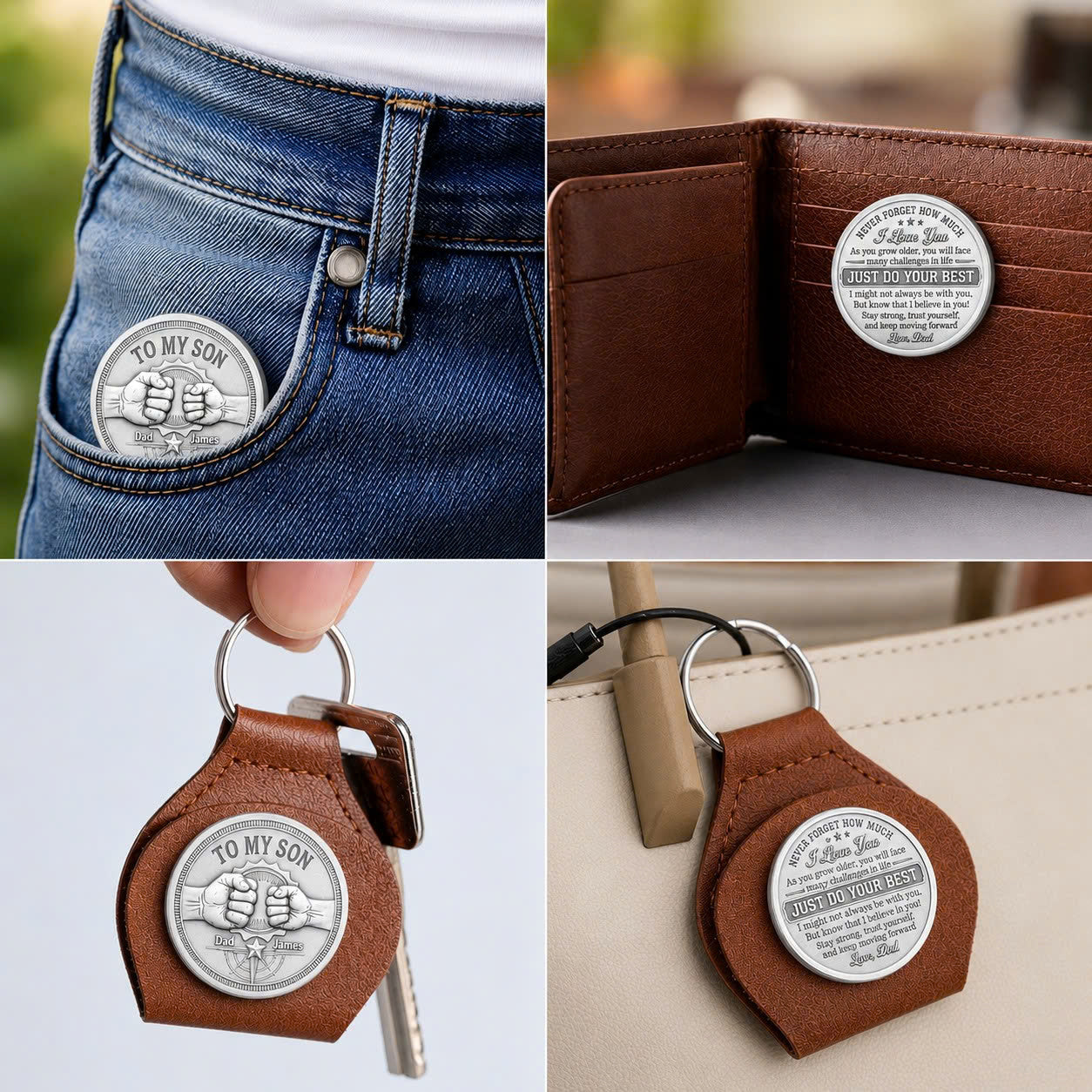 Personalized To My Son Coin Gift From Dad – Custom Engraved Pocket Coin Keychain