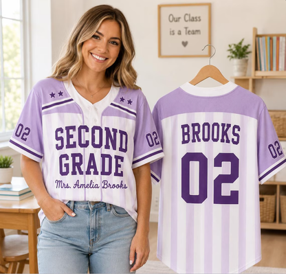Personalized Third Grade Teacher Baseball Jersey, Custom Teacher Name Shirt, Back to School Teacher Jersey, First Day of School Gift