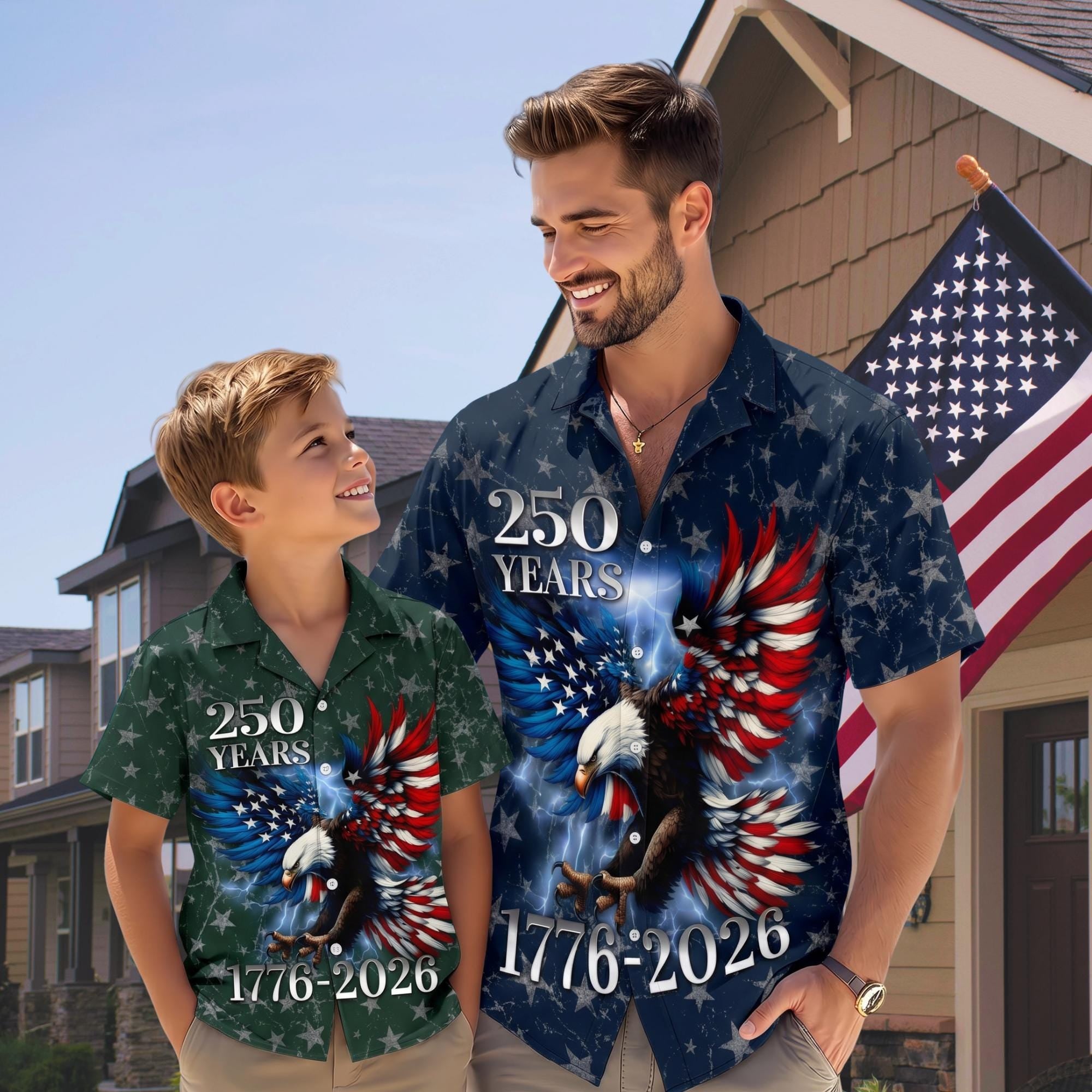 American Eagle 250th Anniversary Hawaiian Shirt, USA Flag Button Down Shirt
