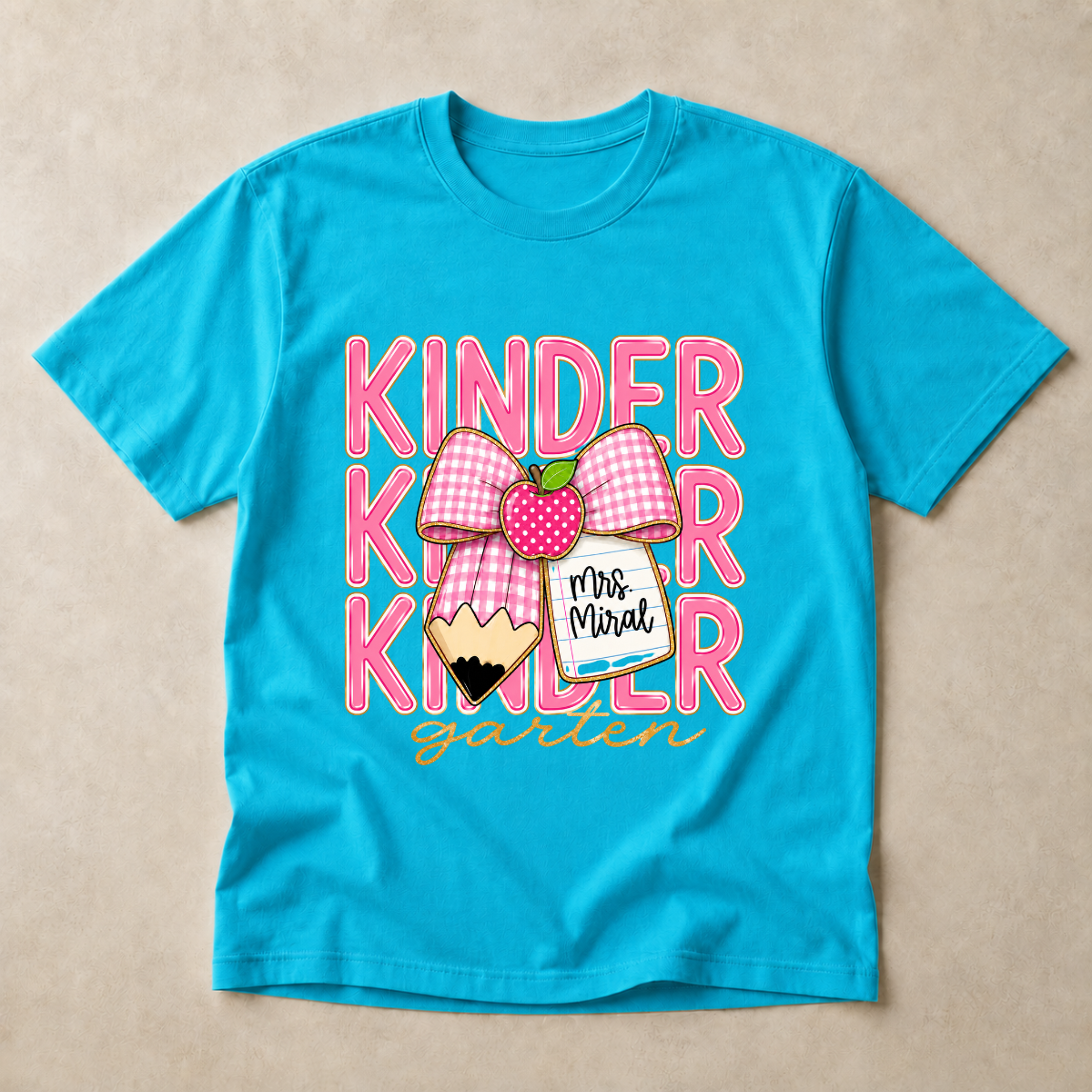 Pink Gingham Pencil Bow, Custom Teacher Team, Back To School, Pre-K To Fourth Grade Team