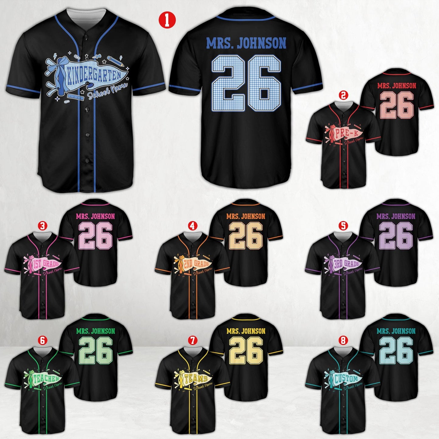 Personalized  School Staff Jersey Kindergarten Pre-K Grade Level Baseball Jersey