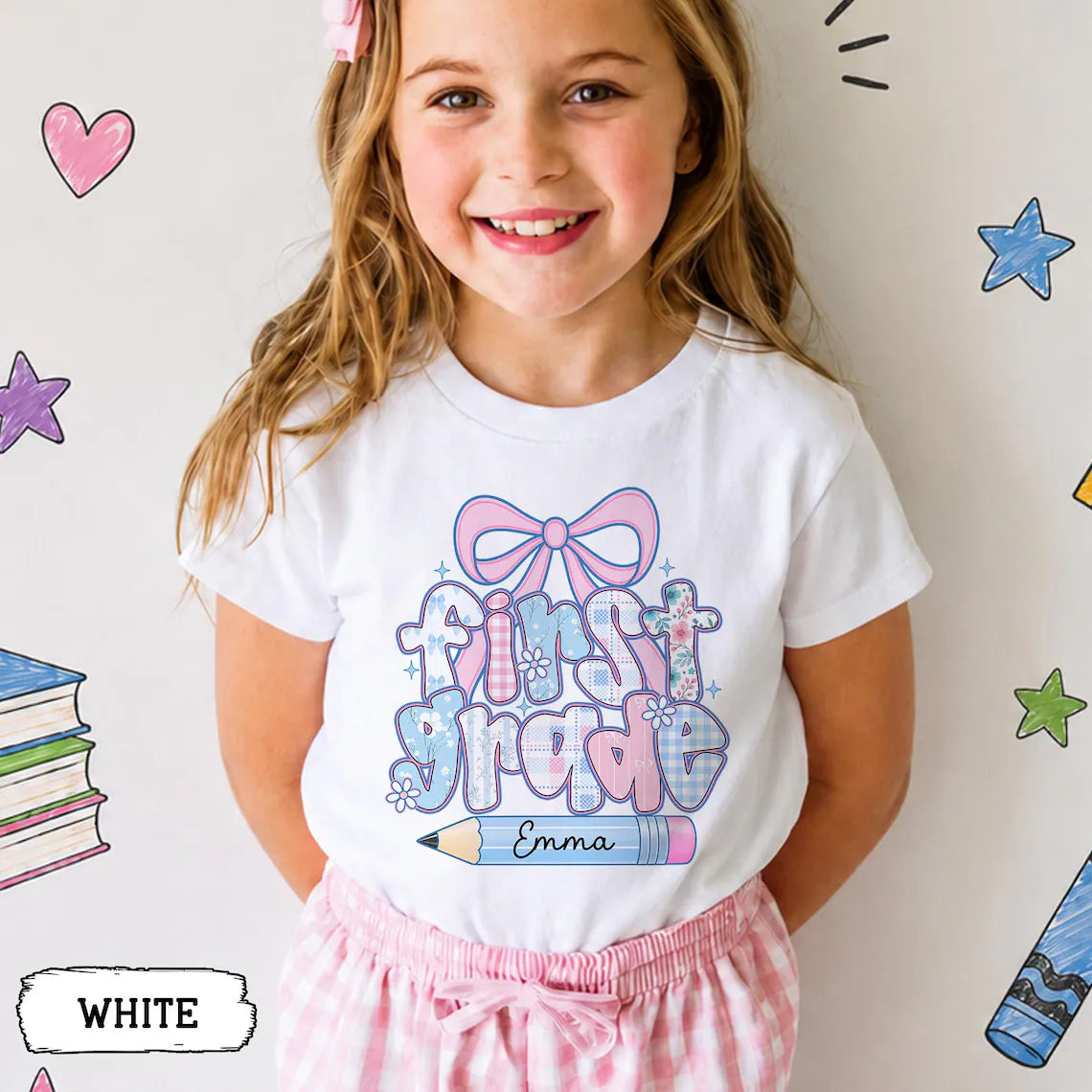 Personalized First Grade Girl Shirt, Custom Name Back To School T Shirt