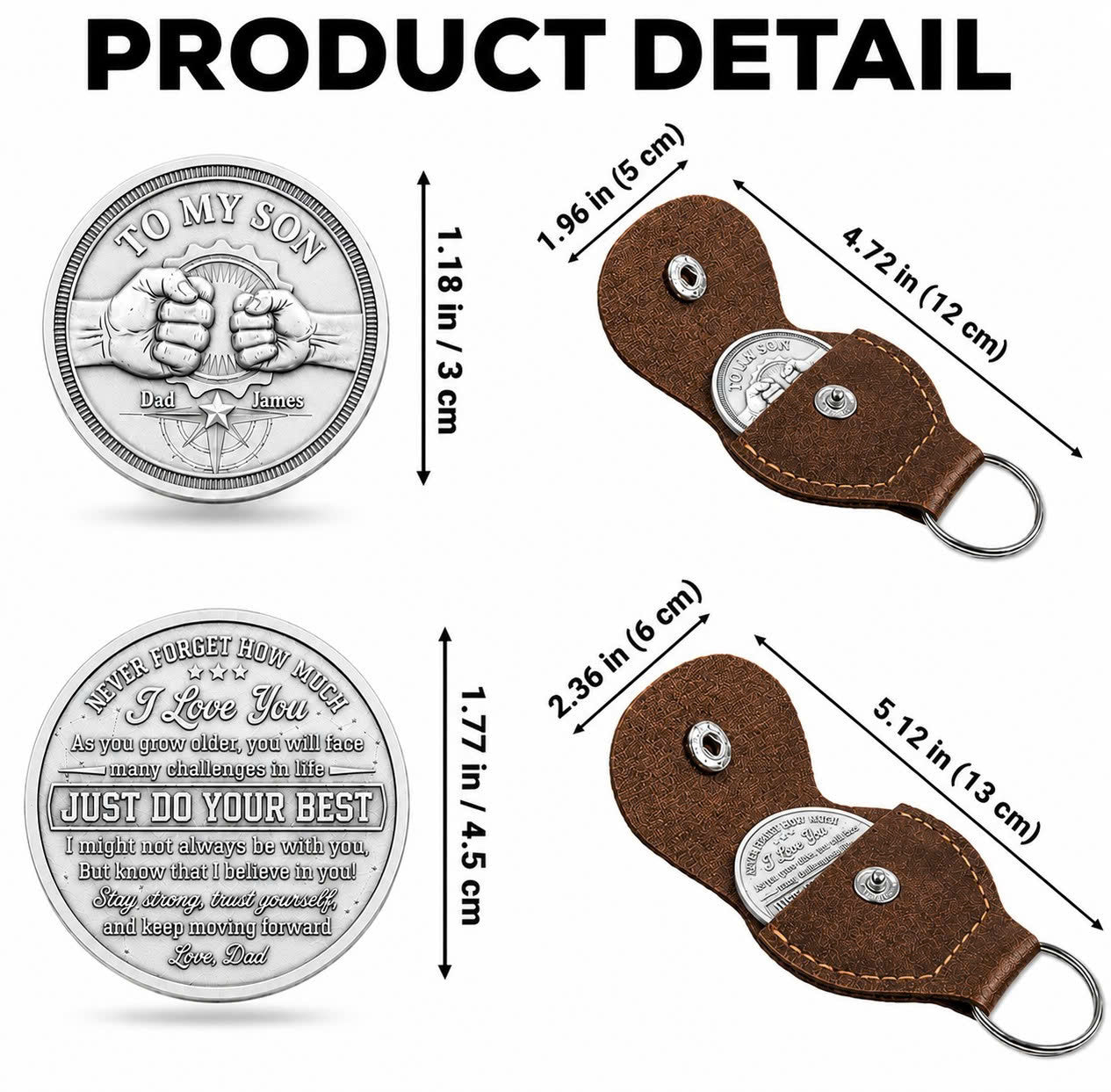 Personalized To My Son Coin Gift From Dad – Custom Engraved Pocket Coin Keychain