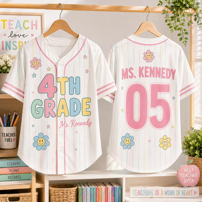 Custom Grade Level First Day of School Teacher Gift Jersey Baseball