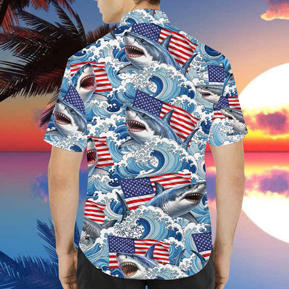 American Flag Shark Hawaiian Shirt