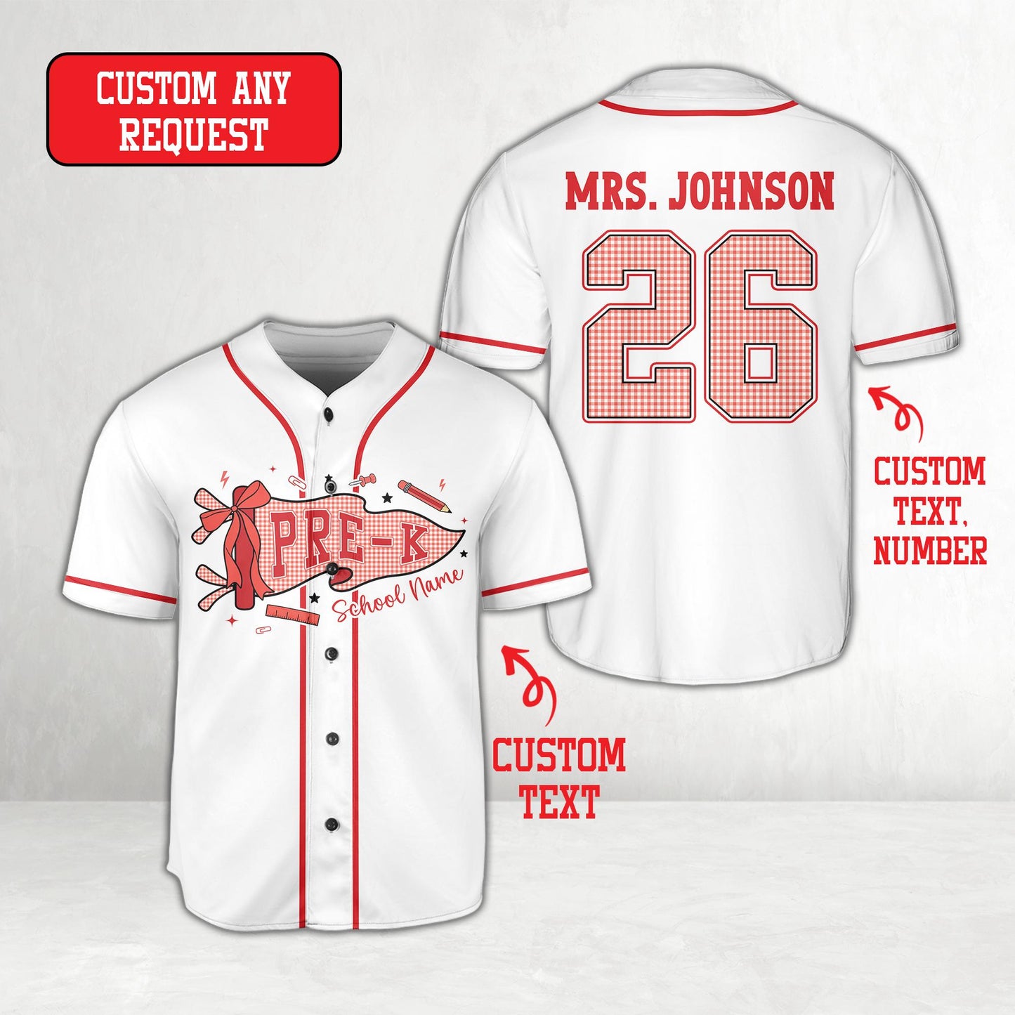 Personalized  School Staff Jersey Kindergarten Pre-K Grade Level Baseball Jersey