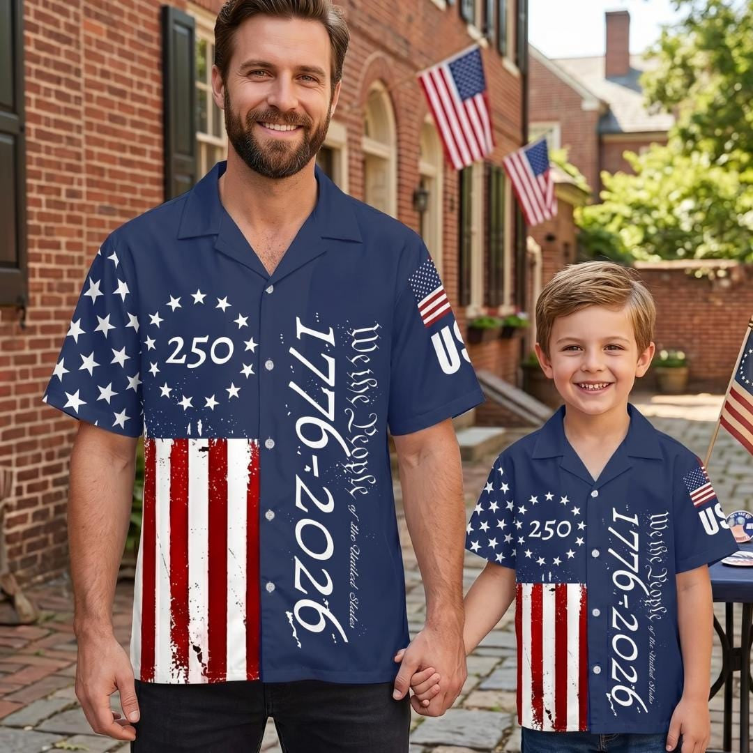 250 Years We The People Hawaiian Shirt 1776-2026, Patriotic USA Flag Baseball Jersey