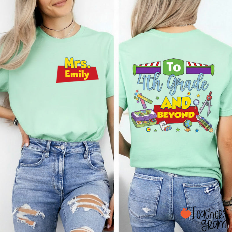 Personalized Name And Grade Teacher Story Beyond Teacher Two-Sided T-Shirt
