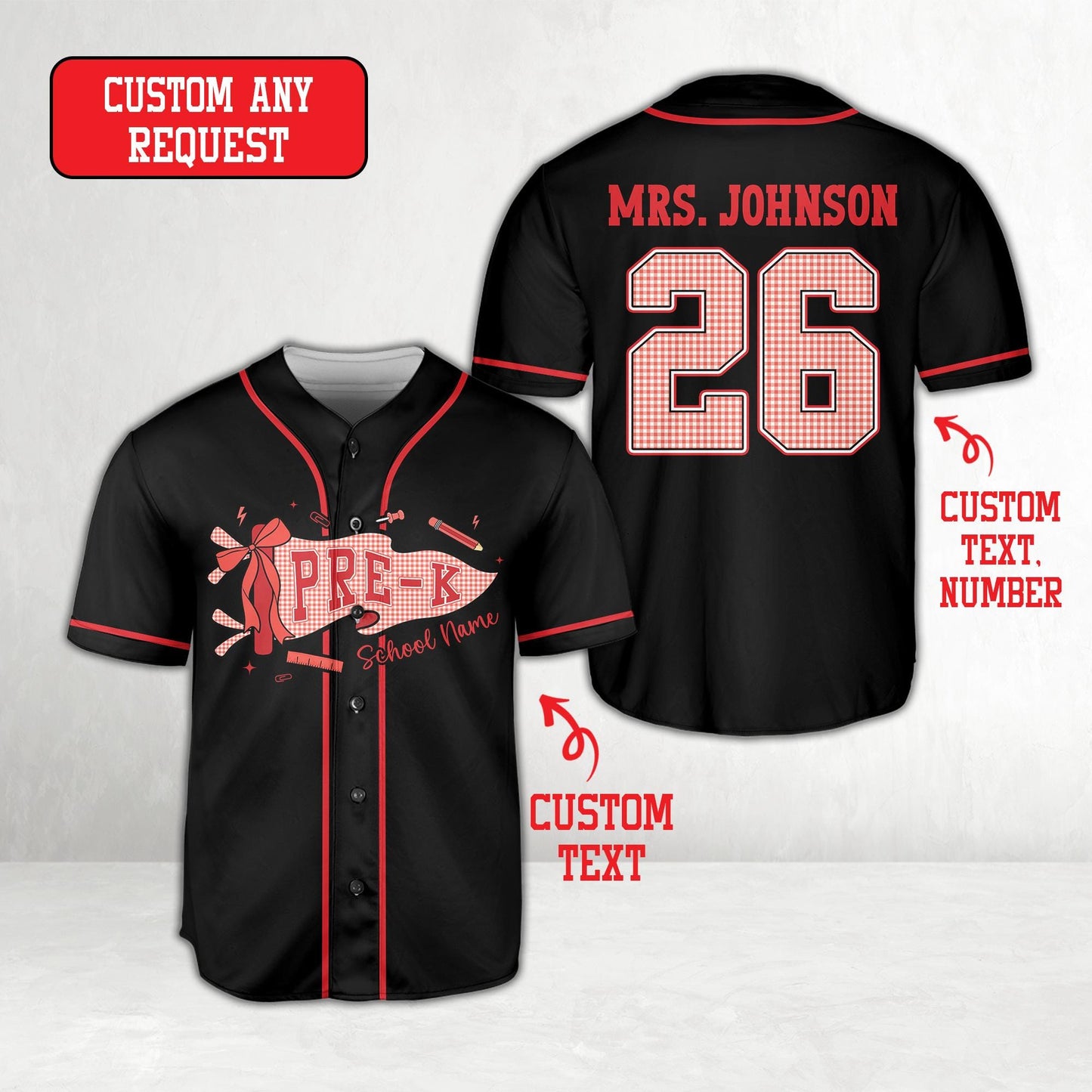 Personalized  School Staff Jersey Kindergarten Pre-K Grade Level Baseball Jersey