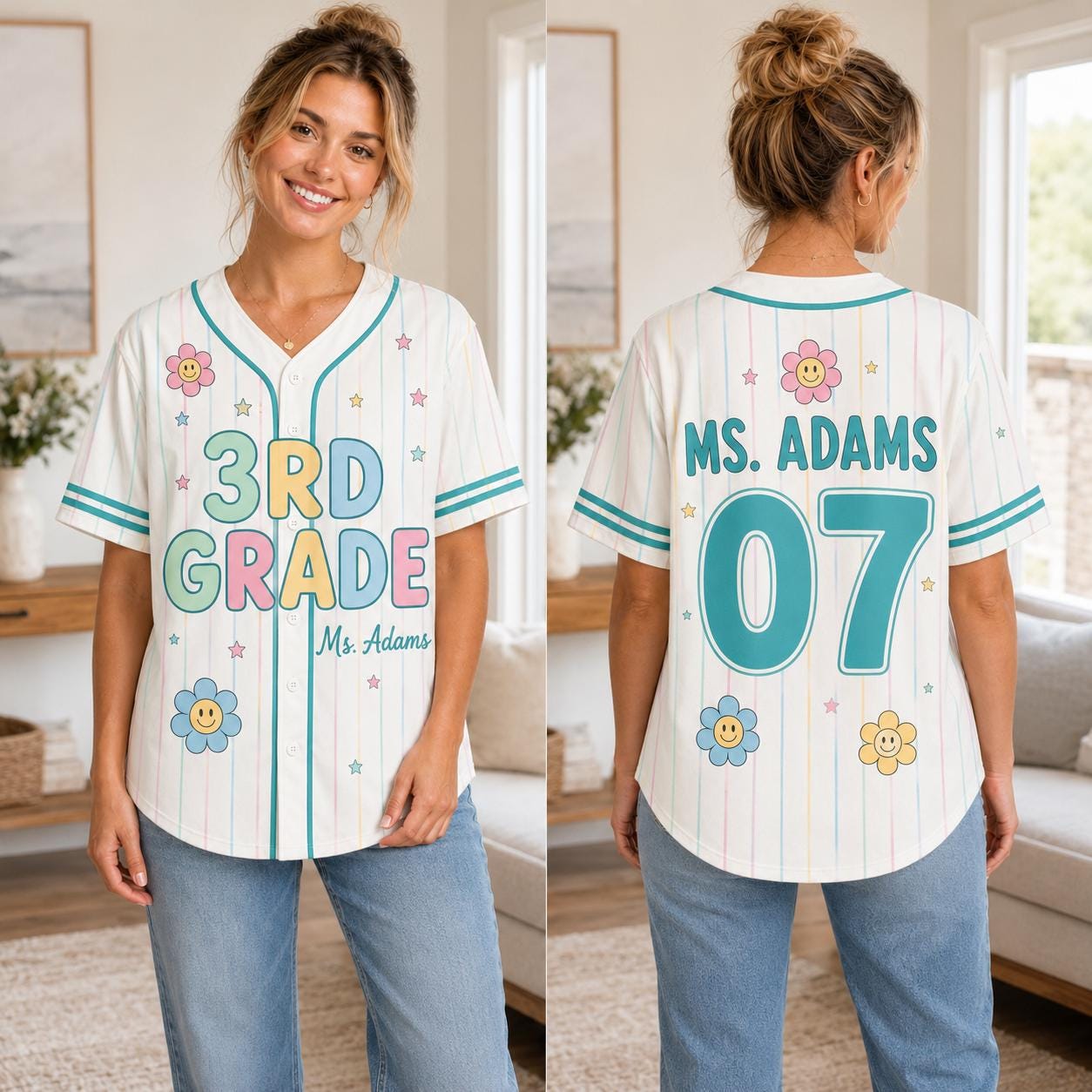 Custom Grade Level First Day of School Teacher Gift Jersey Baseball