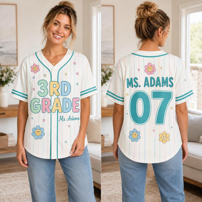 Custom Grade Level First Day of School Teacher Gift Jersey Baseball