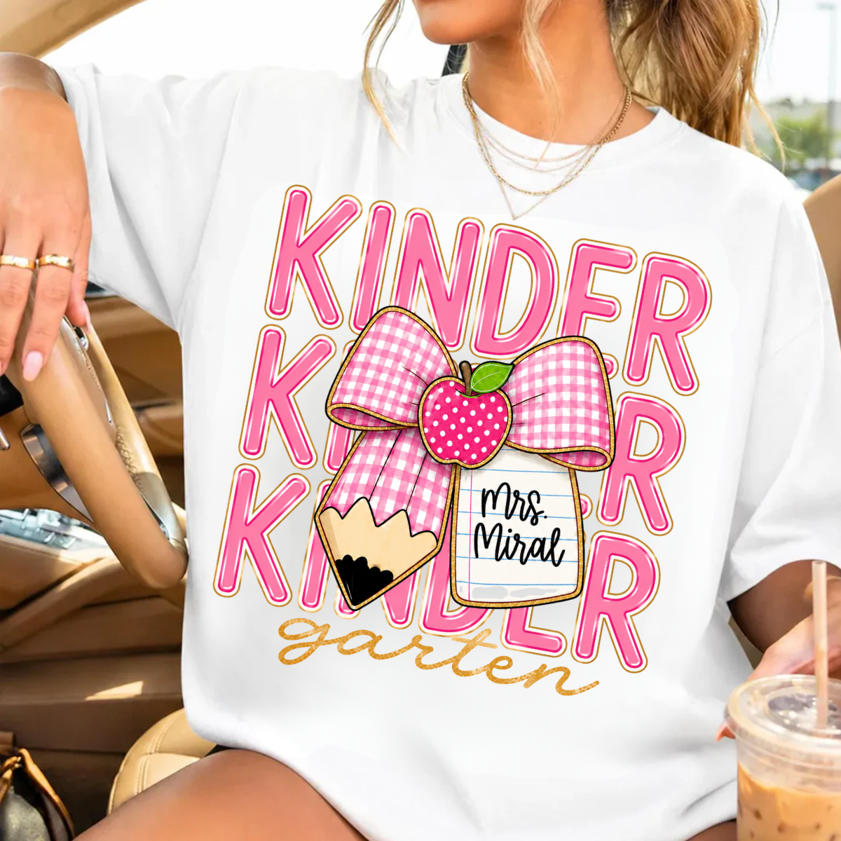 Pink Gingham Pencil Bow, Custom Teacher Team, Back To School, Pre-K To Fourth Grade Team
