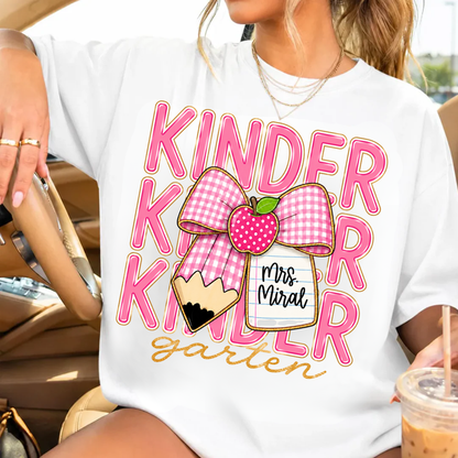 Pink Gingham Pencil Bow, Custom Teacher Team, Back To School, Pre-K To Fourth Grade Team