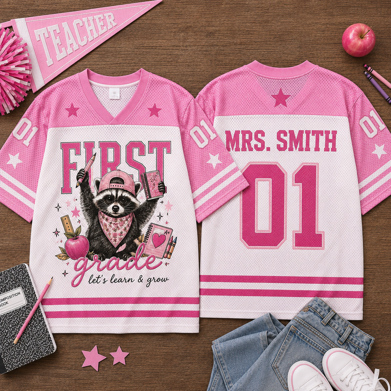 Personalized Teacher Jersey | Custom Grade Name & Number Shirt
