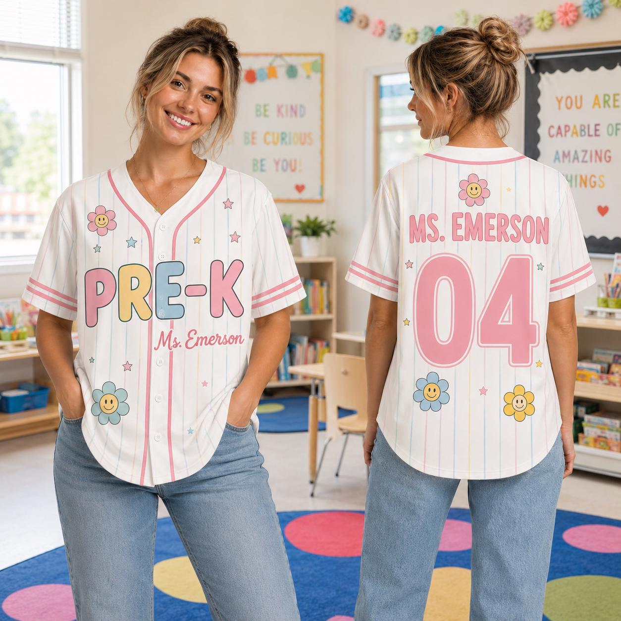 Custom Grade Level First Day of School Teacher Gift Jersey Baseball