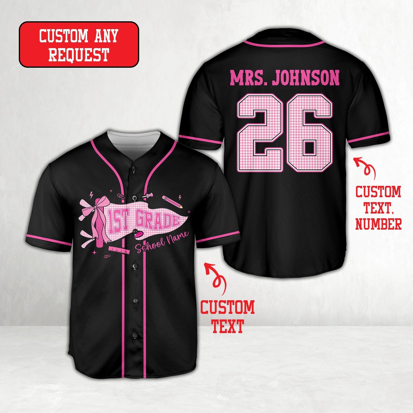 Personalized  School Staff Jersey Kindergarten Pre-K Grade Level Baseball Jersey