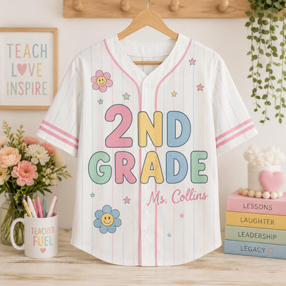 Custom Grade Level First Day of School Teacher Gift Jersey Baseball