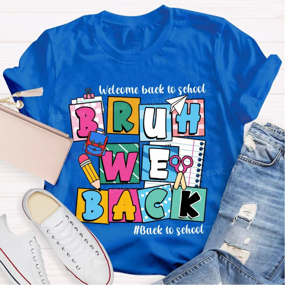 Welcome Back To School Bruh We Back Pencil Pink Dots Teacher T-shirt