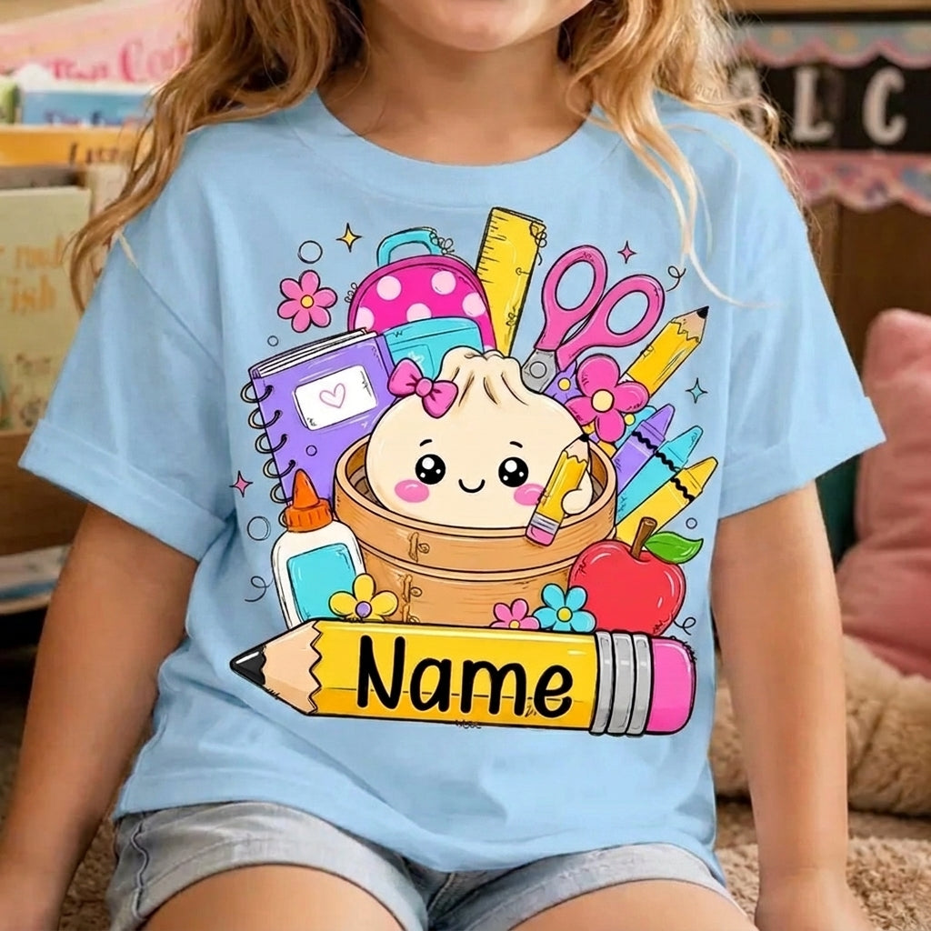 Personalized Cute Dumpling Back to School Shirt – Custom Teacher & Student School Supplies T-Shirt