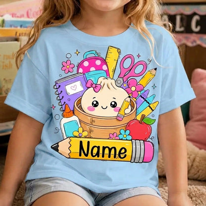 Personalized Cute Dumpling Back to School Shirt – Custom Teacher & Student School Supplies T-Shirt