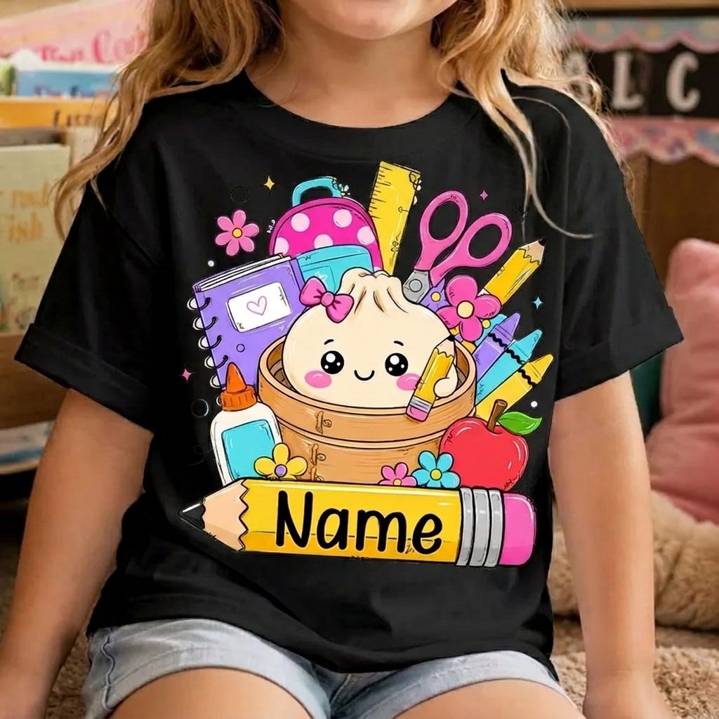 Personalized Cute Dumpling Back to School Shirt – Custom Teacher & Student School Supplies T-Shirt