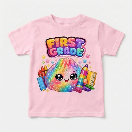 First Grade Shirt for Girls, Cute Kawaii Back to School T-Shirt, First Day of School Outfit, Rainbow School Supplies Tee, Kids Graphic Shirt