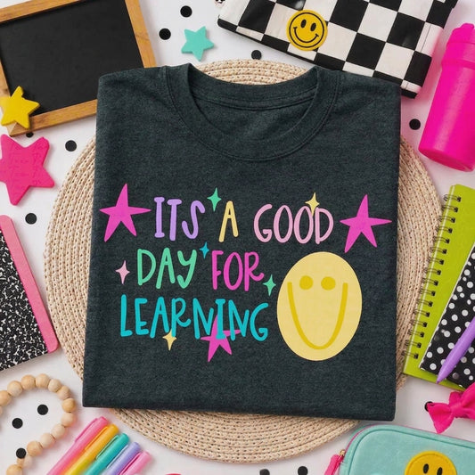 It's A Good Day For Learning Shirt, Back to School Teacher Comfort Shirt, Smiley Face Graphic Tee, Colorful Classroom Shirt, First Day of School Outfit