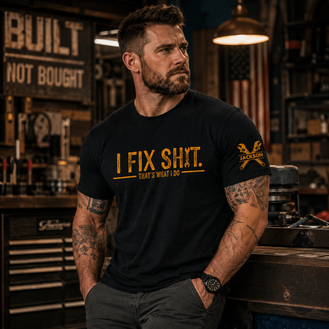 Personalized I Fix Sh!t Shirt, Funny Mechanic Gift For Men, Handyman Dad Shirt, Husband Grandpa Garage Tee, Custom Name Work Shirt