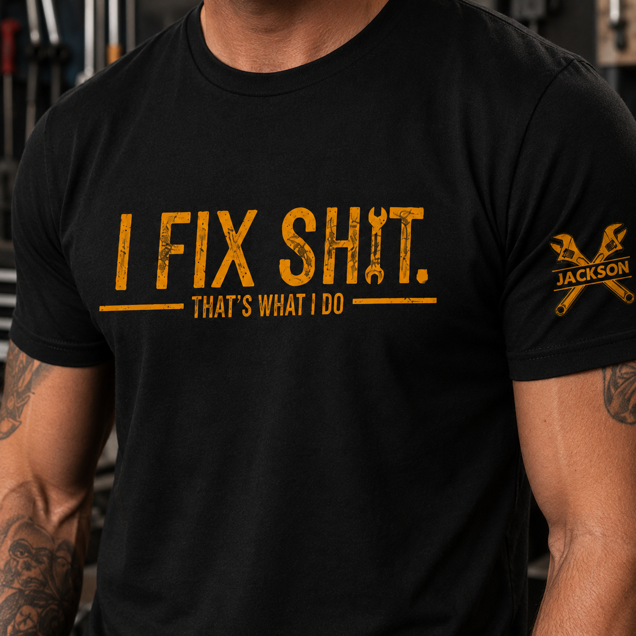 Personalized I Fix Sh!t Shirt, Funny Mechanic Gift For Men, Handyman Dad Shirt, Husband Grandpa Garage Tee, Custom Name Work Shirt
