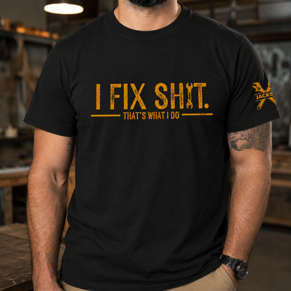 Personalized I Fix Sh!t Shirt, Funny Mechanic Gift For Men, Handyman Dad Shirt, Husband Grandpa Garage Tee, Custom Name Work Shirt