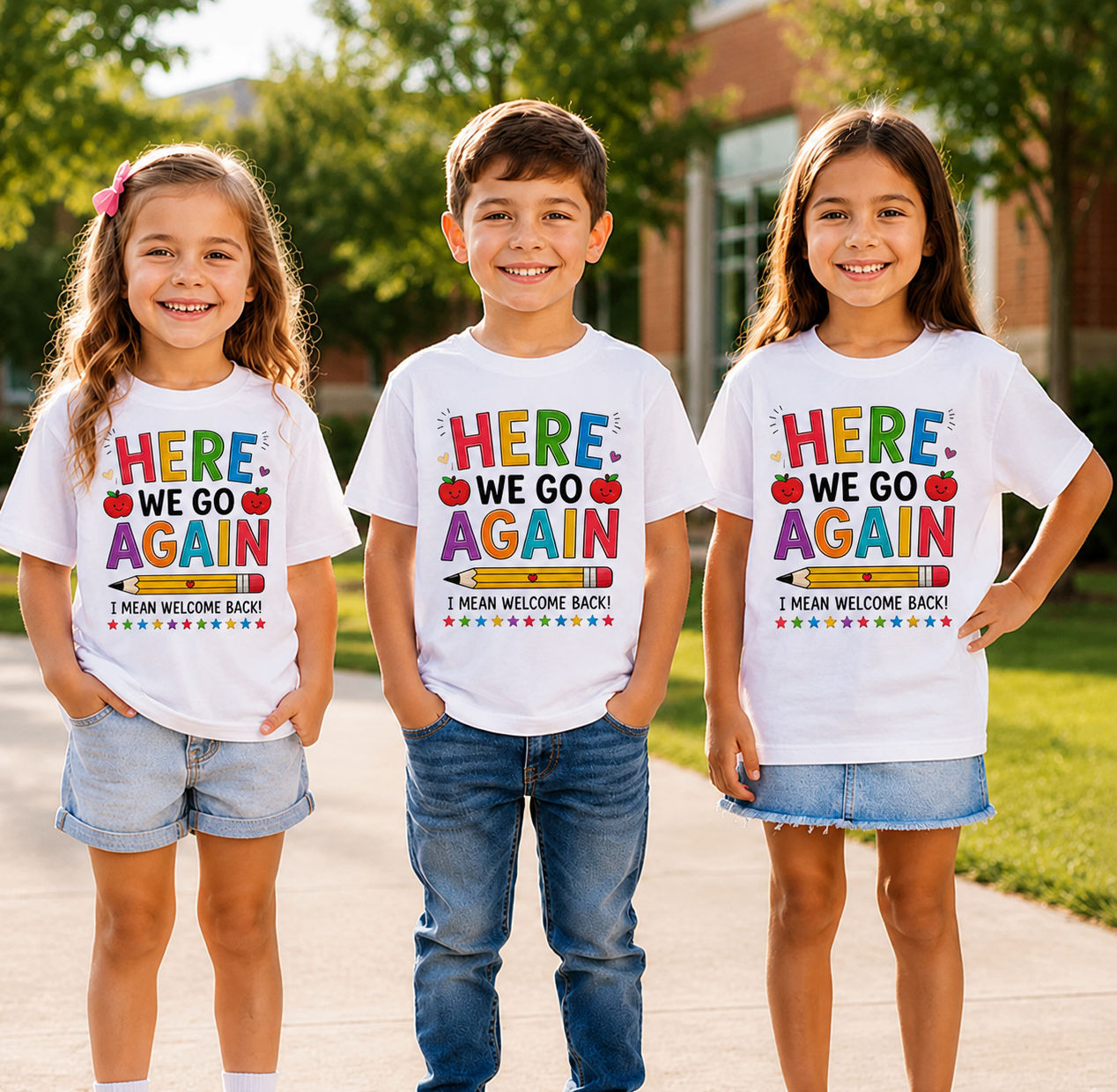 Funny Here We Go Again Back To School Tee
