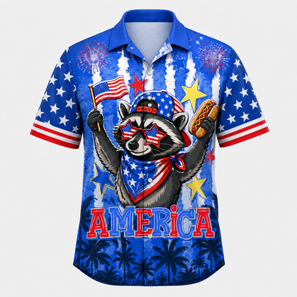 USA Raccoon Hawaiian Shirt, Patriotic 4th of July Aloha Shirt