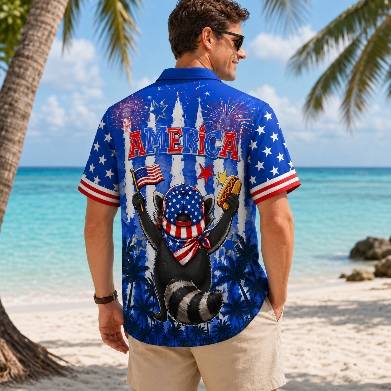 USA Raccoon Hawaiian Shirt, Patriotic 4th of July Aloha Shirt