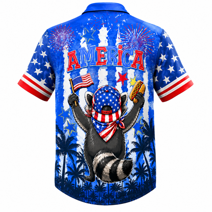USA Raccoon Hawaiian Shirt, Patriotic 4th of July Aloha Shirt