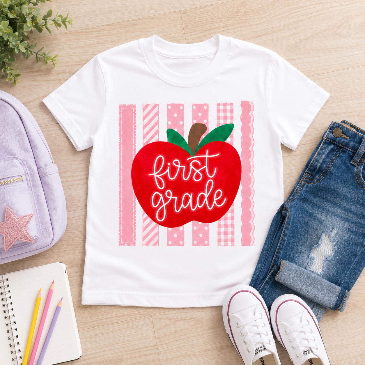 Apple First Day of School Tee, Back to School Grade Shirt for Girls Grade Kids Shirt