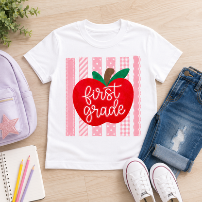 Apple First Day of School Tee, Back to School Grade Shirt for Girls Grade Kids Shirt