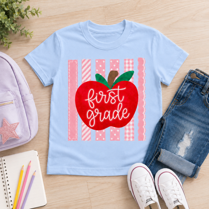 Apple First Day of School Tee, Back to School Grade Shirt for Girls Grade Kids Shirt