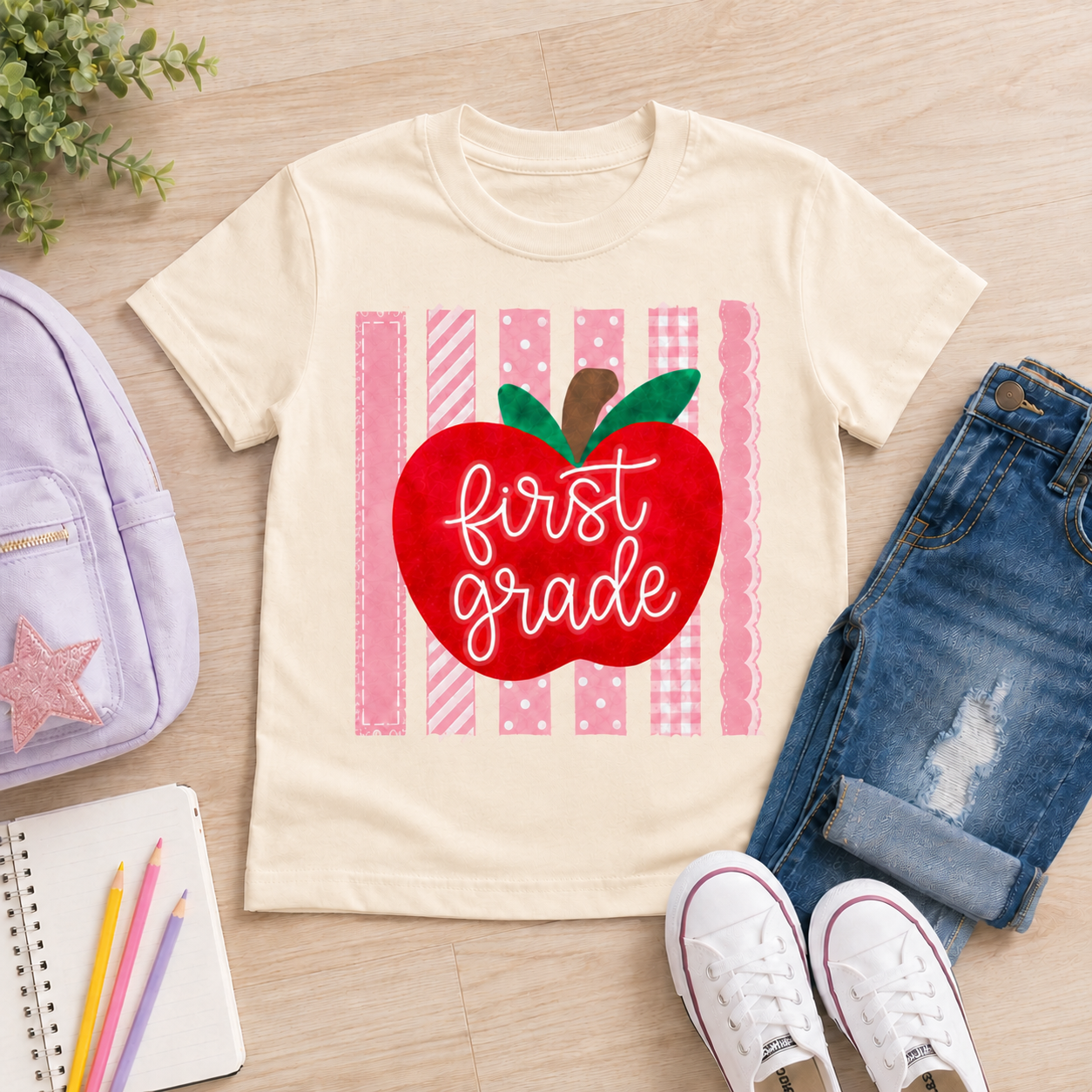 Apple First Day of School Tee, Back to School Grade Shirt for Girls Grade Kids Shirt
