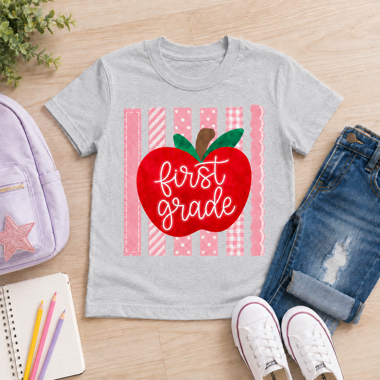 Apple First Day of School Tee, Back to School Grade Shirt for Girls Grade Kids Shirt