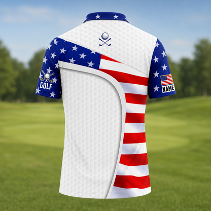 Golf And Beer Patriotic Man Golf Ball Pattern 4th Of July White Golf Shirt