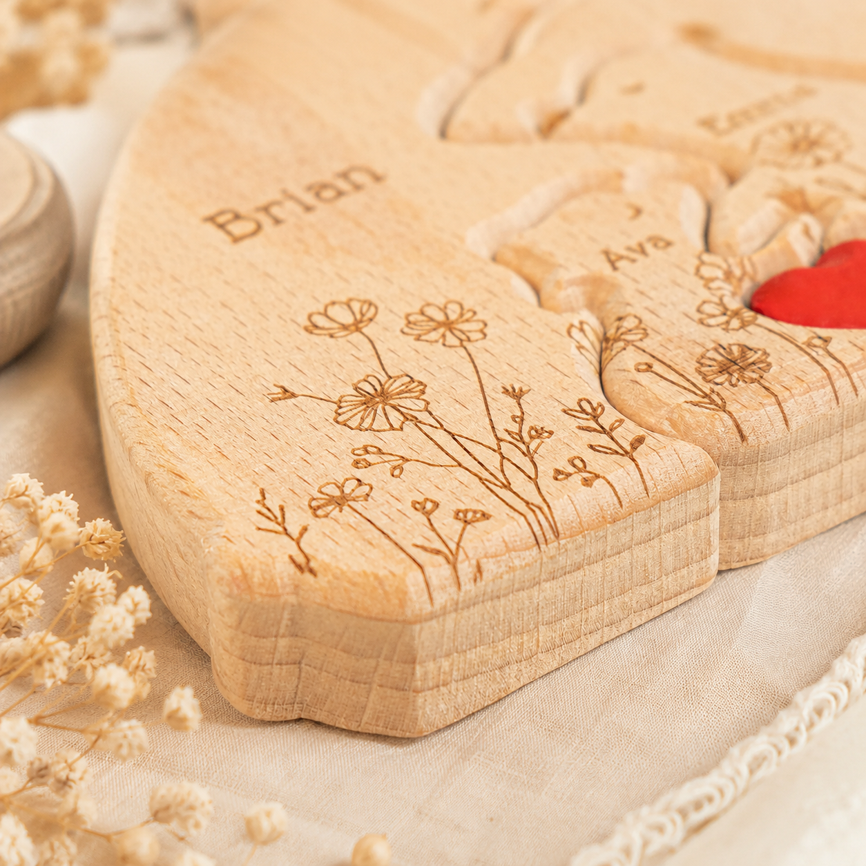 Hugging Bear Family Floral Version - Personalized Wooden Bear Family Puzzle - Gift For Dad