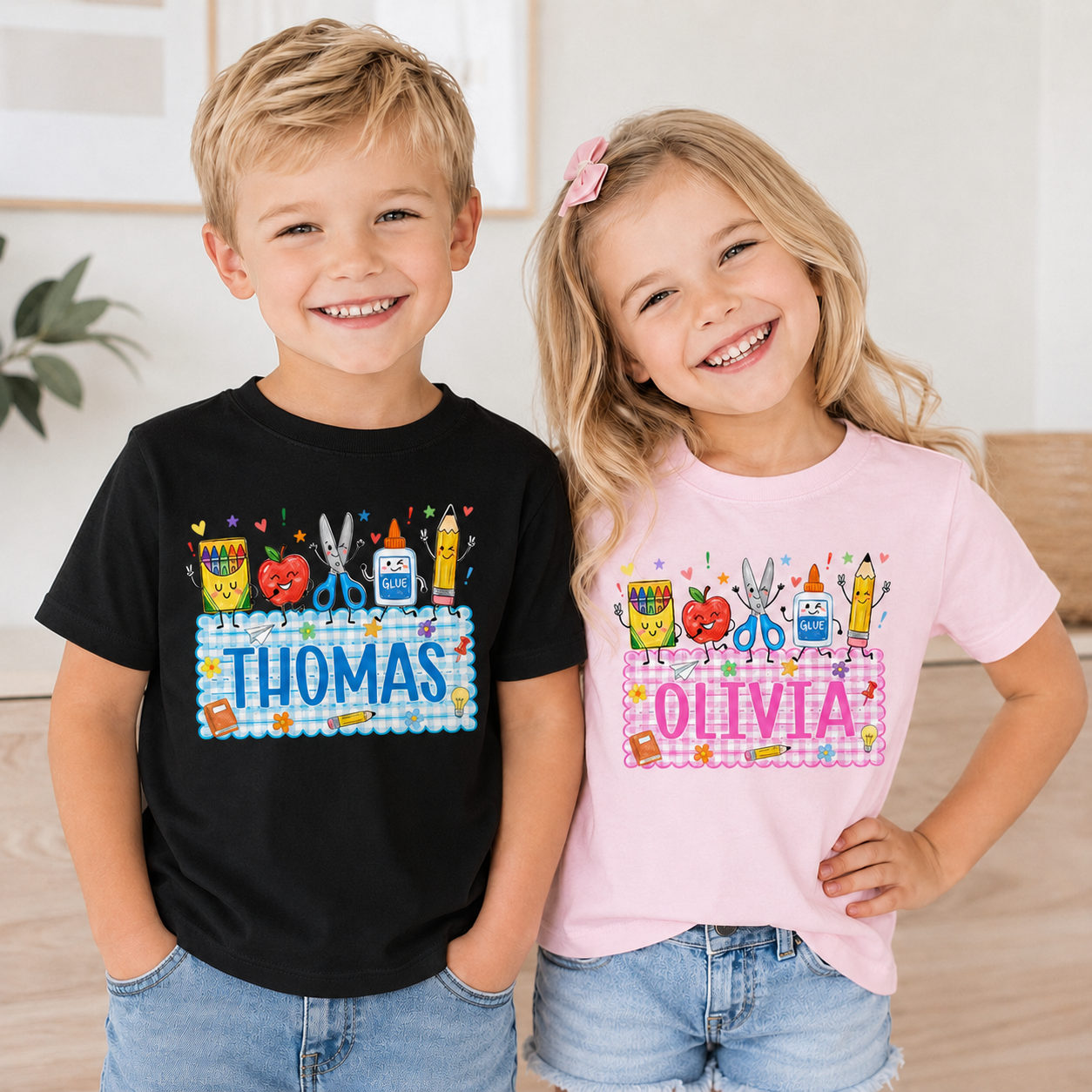 Cute School Supplies Kids Shirt, Personalized First Day of School Tee