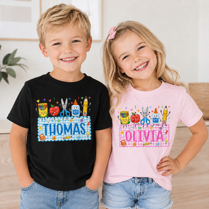 Cute School Supplies Kids Shirt, Personalized First Day of School Tee