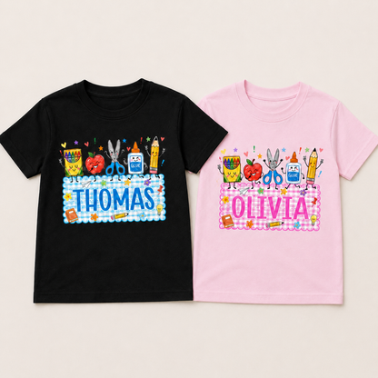 Cute School Supplies Kids Shirt, Personalized First Day of School Tee